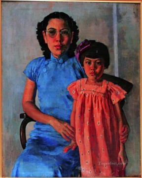 portrait of mrs tchang ju chi and daughter Xu Beihong in oil Oil Paintings
